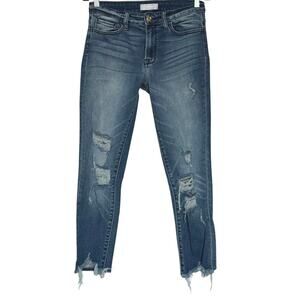 Vervet Blue Womens Distressed Skinny Jeans Size 28 Raw Hem
